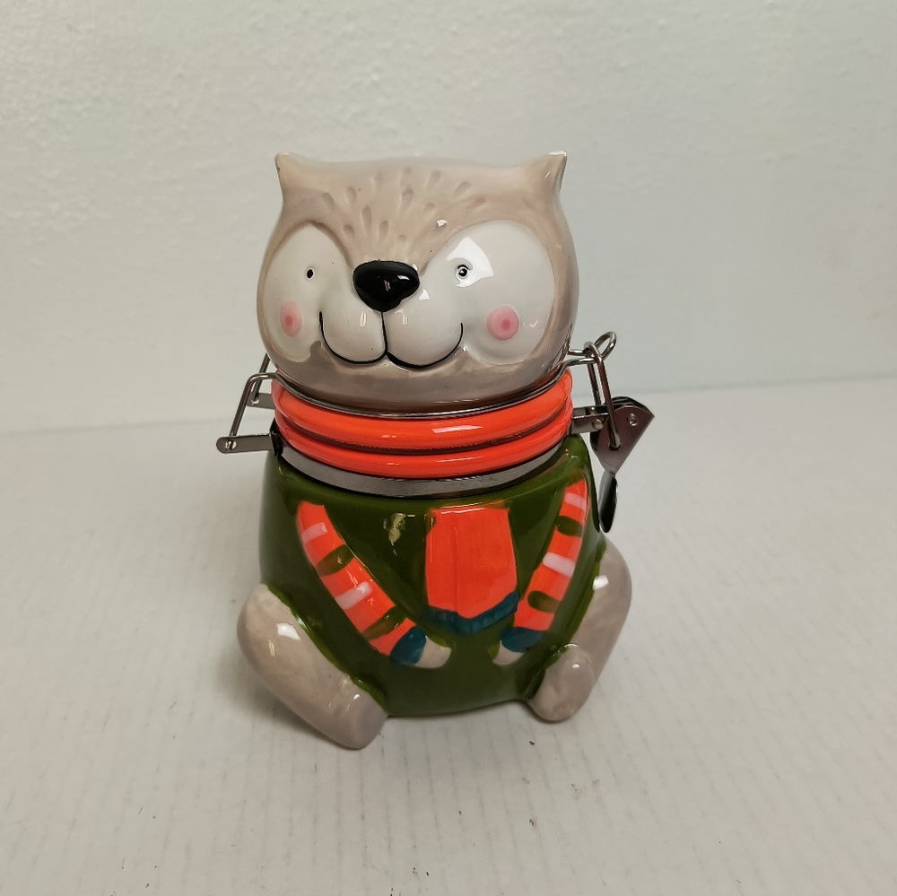 Boston Warehouse Hinged Squirrel Jar Ceramic Canister W/ Locking Locking Clamp